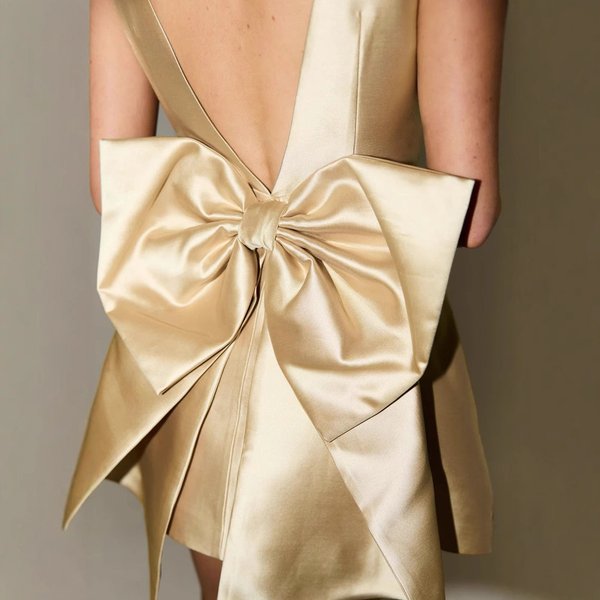 Women's Clothing spring new style elegant square neck backless bow decoration high waist dress