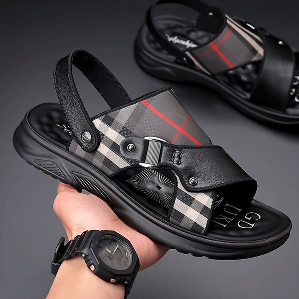 First Layer Cowhide Beach Shoes Soft Sole Latex Cushion Men's Summer New Two-Way Slippers Outdoor Sandals