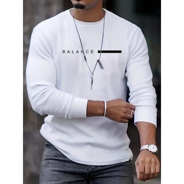 Men's Long Sleeved Round Neck Black T-Shirt Top Loose 100 Cotton Tops-image