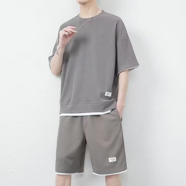 Men's Clothing Casual Suit Short-Sleeved T-Shirt Men's Clothing Set With Handsome Sports Suit-image