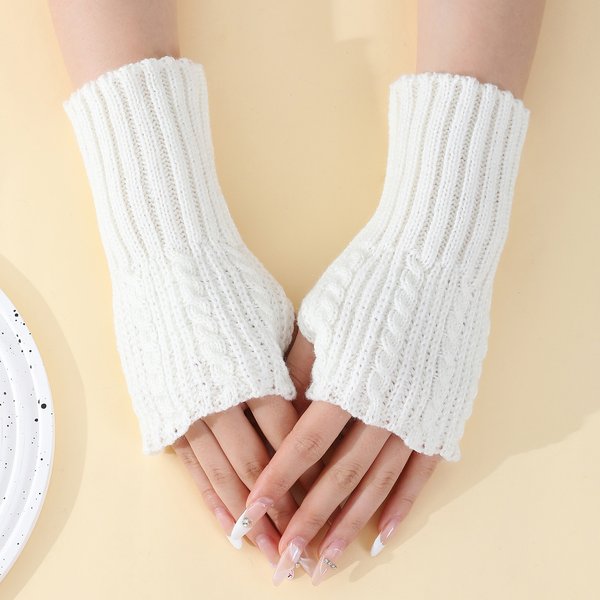 G916 Fried Dough Twists Short Gloves Women's Autumn Winter Knitted Wool Sleeve Warm And Cold Proof Fashion Open Finger