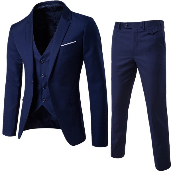 Men's Premium Slim Fit 3-Piece Suit Set , Korean Tailored Business Wedding Blazer & Pants, Formal Groom & Groomsmen Attire-image