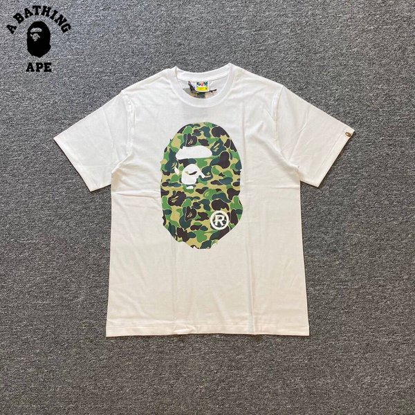A BATHING APE BAPE-Green Camouflage Ape Man Logo Double-sided Printed Short Sleeved T-shirt Made Of Pure Cotton Fabric