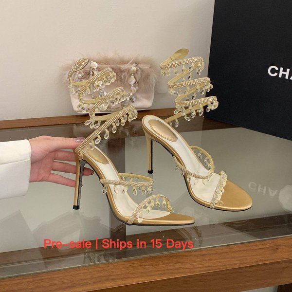 Women's Shoes High Heeled Sandals Snake Shaped Rhinestone Tassel Elegant Fairy Style Crystal Wedding Heeled Sandals-image