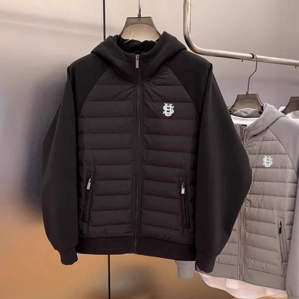 Men's Lightweight Embroidered Hooded Jacket - Oversized Streetwear Puffer Coat With Letter Print-image