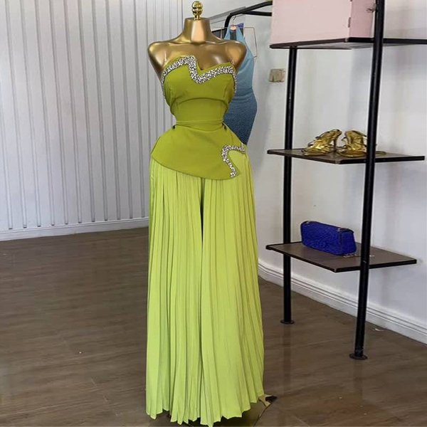 European Women's Summer 2026 New Arrival Heavy-Duty Off-the-Shoulder Glittered Asymmetrical Top With Frilled Wide-Leg Pants Set
