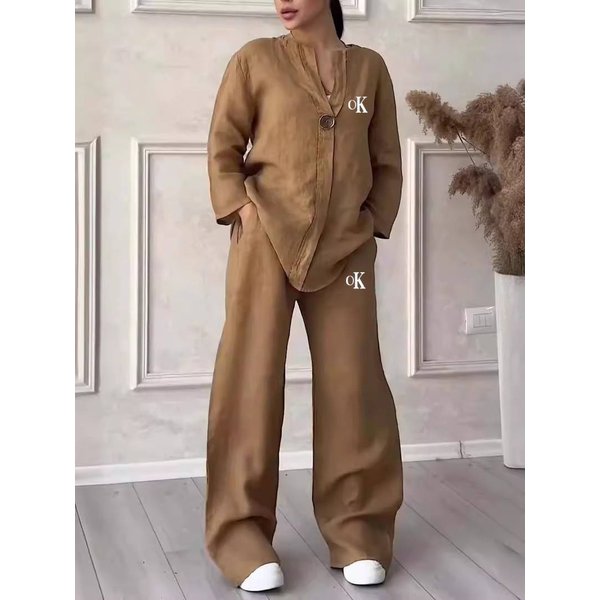 Women's Clothing Solid Color Cotton And Linen Casual Pants Suit