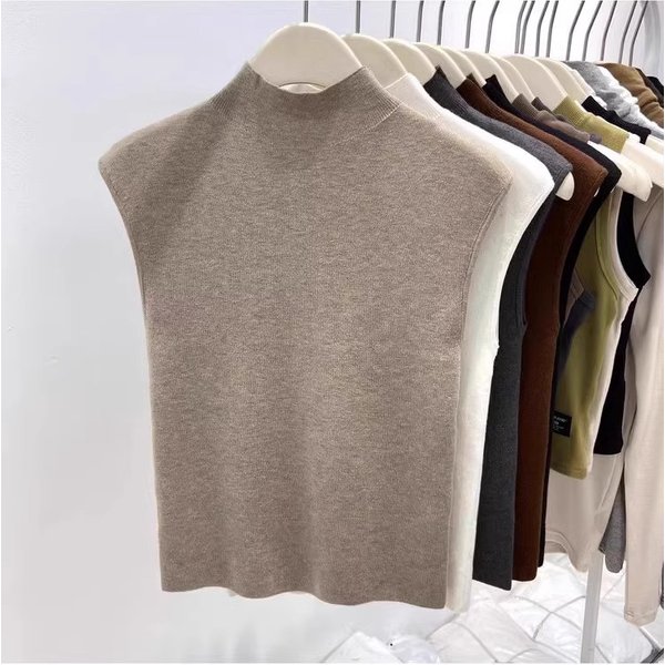 Semi-High Neck Sleeveless Knit Vest For Women | Stretchy Chenille Layering Top – Slim Fit Basic For Office & Casual (One Size, 5 Colors)