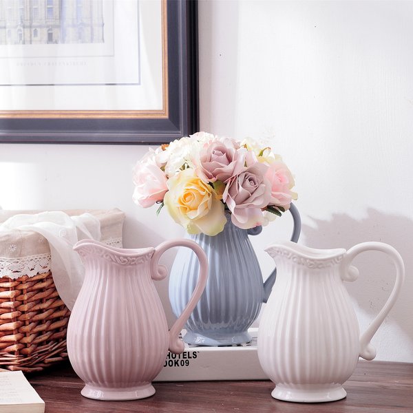 Elegant White Ceramic Flower Vase With Water Reservoir - Modern Minimalist Design For Home & Florist Wholesale (White, Blue, Gray, Pink)-image