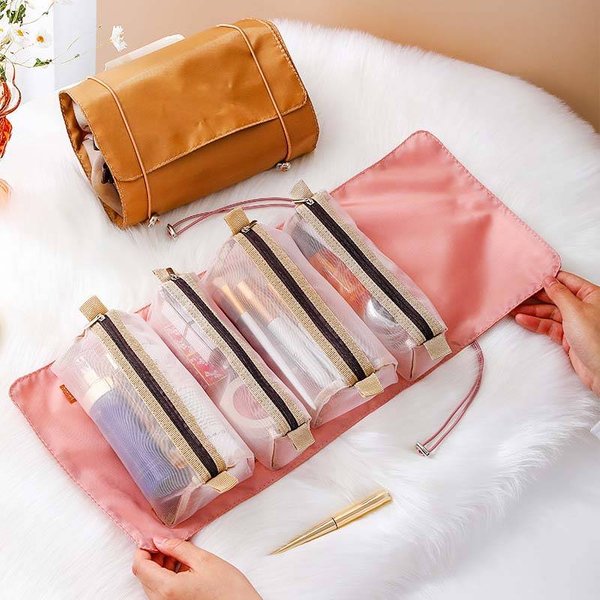 4-In-1 Detachable Travel Cosmetic Bag - Large Capacity Waterproof Makeup Organizer With Mesh Pockets - Portable Toiletry Bag For Women & Men-image