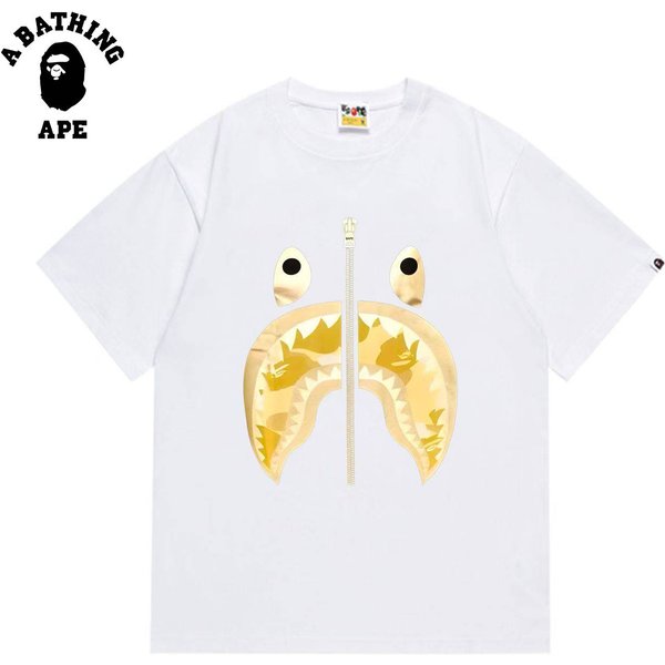 A Bathing Ape Bape-Zipper Shark Print Round Neck Short Sleeved T-Shirt Made Of Pure Cotton Fabric For Both Men And Women-image