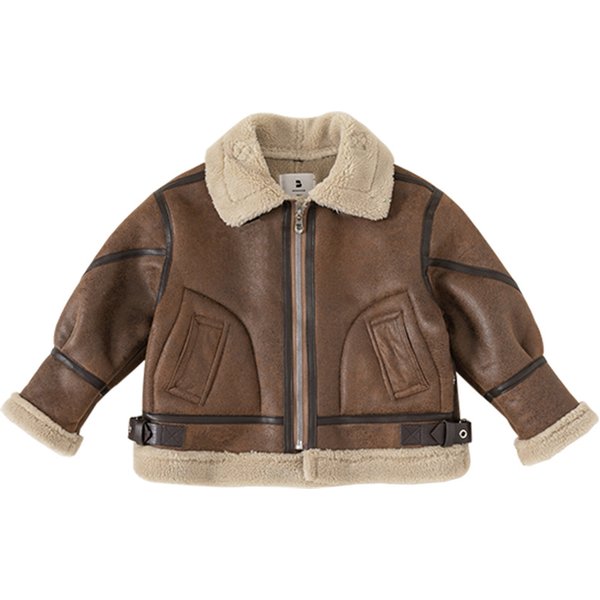 Winter Children's Coat Girls Suede Top Motorcycle Jacket Thickened