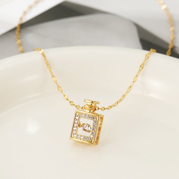 Fashion Perfume Bottle Pendant Titanium Steel Necklace Korean Trend Zircon Luxury Female Necklace Charm Jewelry Gift-image