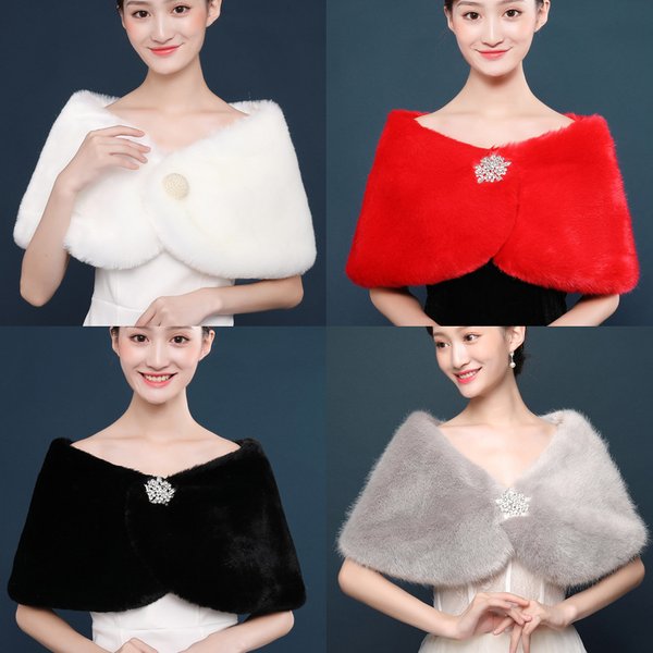 Foreign Trade Rabbit Fur Ball Diamond Dress Mom Wedding Ceremony Warm Shawl Red White Black Purple Gray 9038