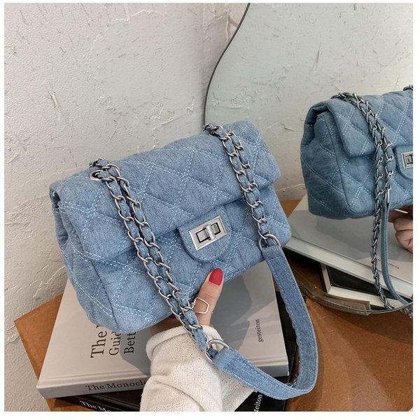 Hih-End Denim Sinle Shoulder Crossbody 2024 New Fashion Versatile Textured Women's Small Style Quilted Chain