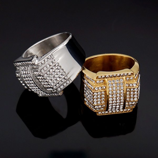 316 Stainless Steel/Titanium Steel Gold Plated Full Diamond Luxury Hip Hop Ring-image