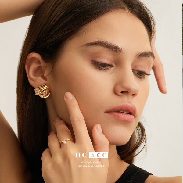 Fashion Commuter Copper Plated Real Gold Irregular Earrings Retro Metal High Grade Exaggerated Female Earrings-image