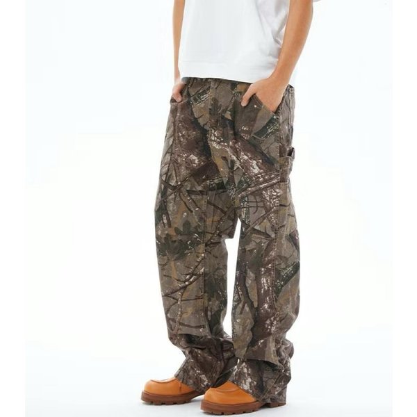 Men's Clothing Baggy Camouflage Pants Tree Branch Camouflage Distressed Workwear Trousers For Men And Women Straight Loose Outdoor Casual Trousers