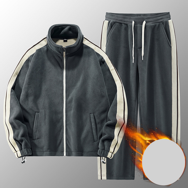 Men's Clothing Polar Fleece Stand Collar Sweater Jacket Winter Plus Velvet Thickened Sports Suit Men's Polar Fleece Warm Two Piece Suit Trendy-image