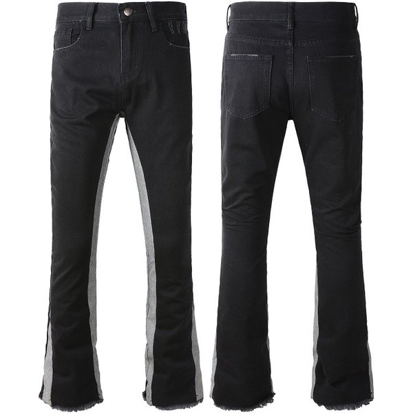 Men's Clothing Flared Jeans For Men, Contrasting Color Flared Jeans, Washed Jeans, Flared Jeans-image