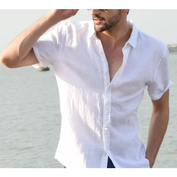 men's summer new solid color short-sleeved lapel trendy cardigan casual thin shirt