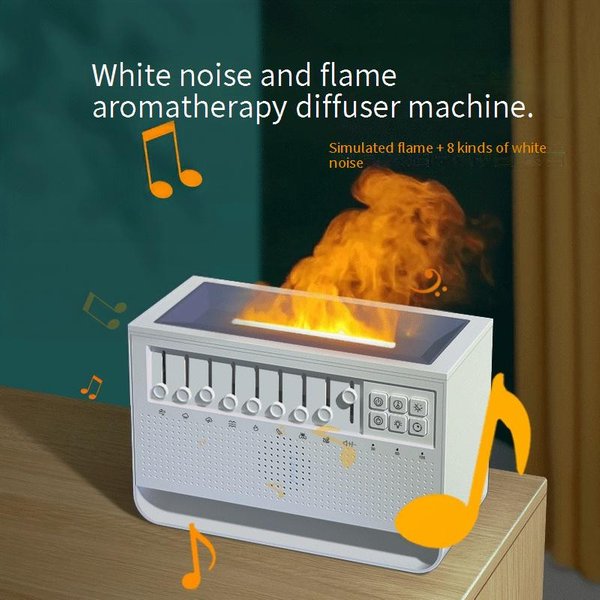 White Noise Flame Aroma Diffuser With Bluetooth & Rgb Lighting – Ultrasonic Humidifier For Home, Office, And Relaxation-image