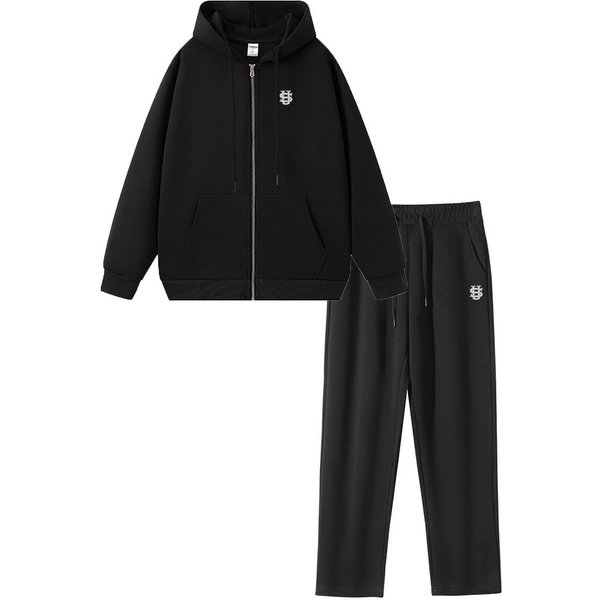 Men's High-Quality 400GSM Heavyweight Hoodie Set, US Embroidery American Style Unisex Double Zip Couple Hooded Outfit, Trendy Brand Set
