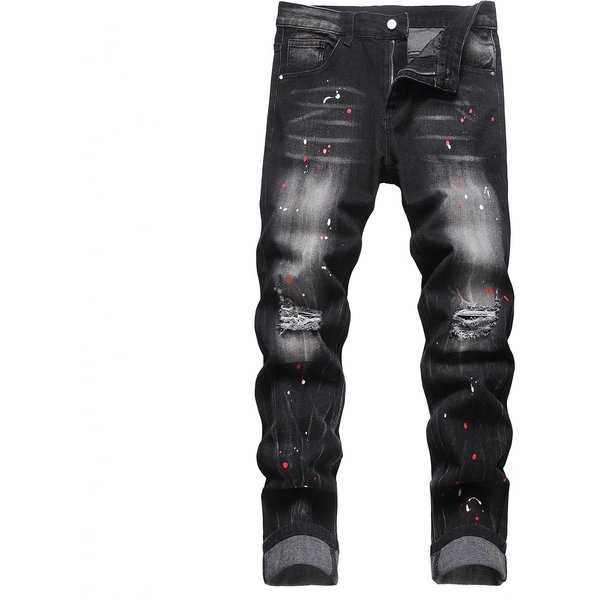 Men's Retro Workwear Jeans – Slim Fit Stretch Denim Pants For Motorcycle & Street Fashion