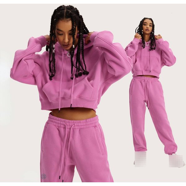 Streetwear Hooded Fleece Sweatshirt For Women - Cozy Oversized Pullover With Long Sleeves, Soft Cotton Blend, Trendy Cropped Fit In Solid Colors-image