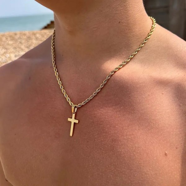European And American Cross-Border Tmue Hot-Selling Braided Chain Hip-Hop Trend Stainless Steel Cross Pendant Men's-image