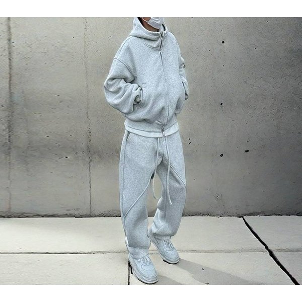 "Men's Premium Thickened Hoodie & Jogger Set – Winter-Ready Fleece Lined (Black/Gray) – Polyester Cotton Blend M-3XL"-image