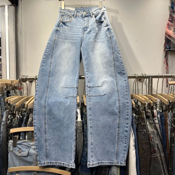 Women's Clothing Versatile Cutting Line Design Scimitar Jeans Spring New High Waist Wide Leg Casual Pants-image