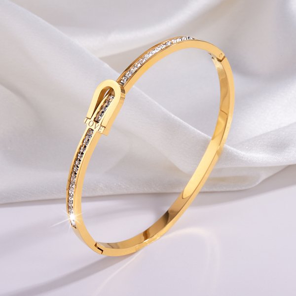 Unisex Stainless Steel Bracelets Niche Light Luxury Diamond Studded Versatile Bracelets Vacuum Plating No Fading High End Fashion Jewelry-image