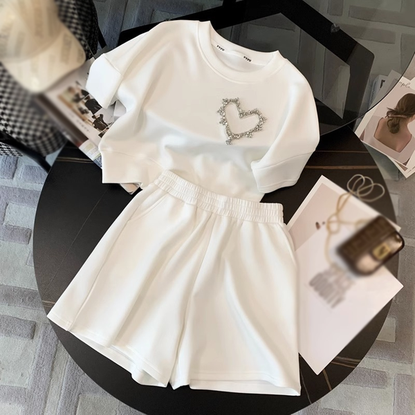 Women's Clothing White Casual Sports Suit For Women In Summer High-End Fashion Fashionable Short-Sleeved Short Two-Piece Suit-image