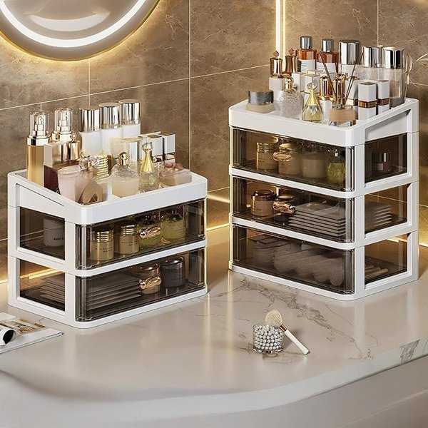 Luxury Acrylic Cosmetic Organizer Large Capacity Makeup Storage Box For Skincare Lipsticks Brushes Clear Display Case With Dust Proof Lid-image