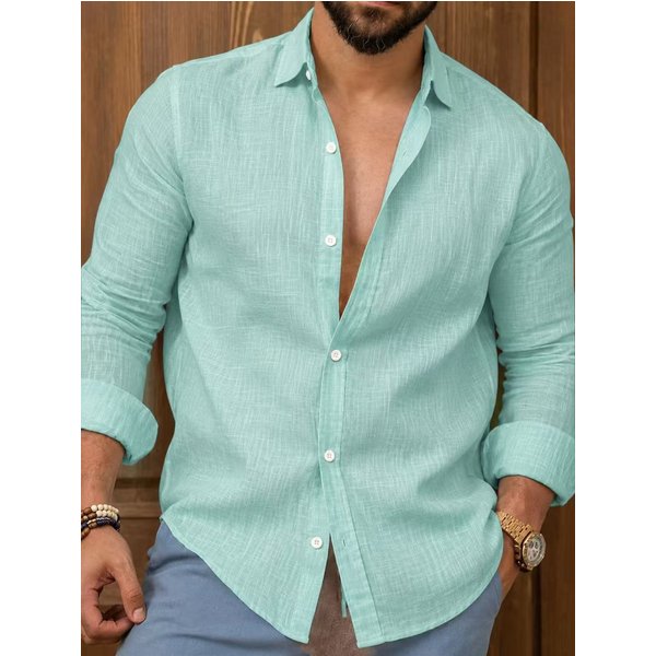 Men's Clothing New Cotton And Linen Solid Color Men's Fashion Shirt Youth Casual Long Sleeve