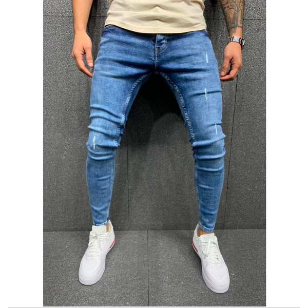 Men's Frayed Pencil Stretch Jeans Skinny Men's Jeans-image