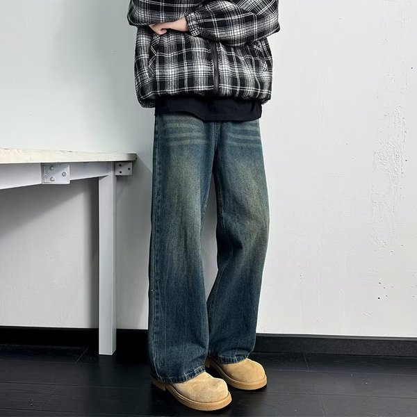 Vintage Washed Distressed Denim Jeans For Men | 90s Grunge Baggy Pants | High-Street Oversized Streetwear & Retro Aesthetic