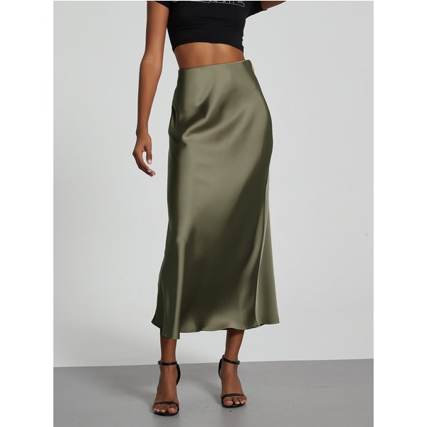 Luxury Satin Midi Skirt - High Shine A-Line Skirt For Women, Elegant Office & Party Pencil Skirt With Premium Drape-image