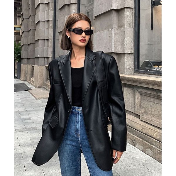 Women's Spring And Autumn New Style High-Quality Loose Pu Leather Suit-image
