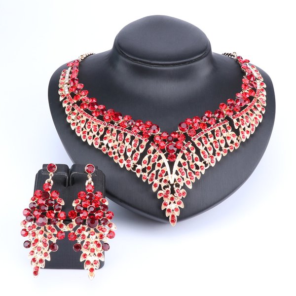 Women Bridal Necklace Earrings Set With Full Rhinestones Crystal Fashion Wedding Party Jewelry Sets