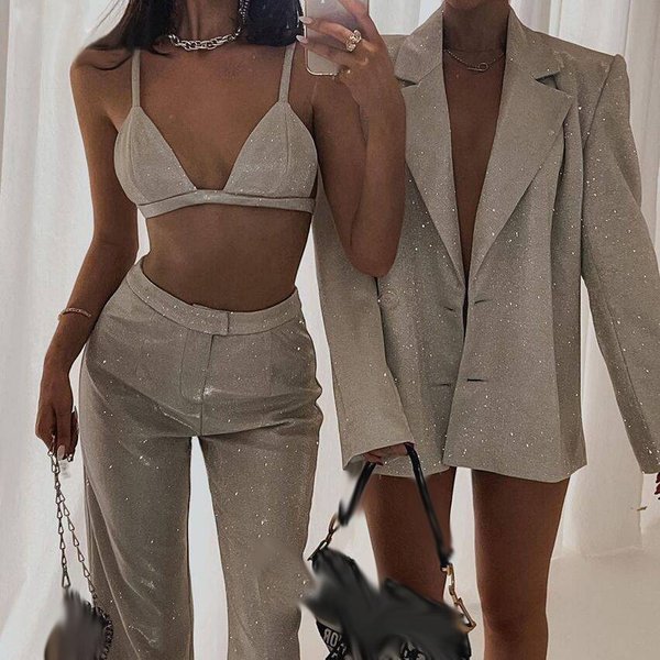 Women's Clothing Hot Selling Spring And Summer New Style Solid Color Fashionable Casual Three Piece Suit Underwear Straight Leg Pants