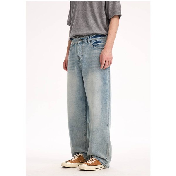 Men's Clothing High Handmade Wax Pants Flared Wide Leg Elastic Ribbon High Street Jeans-image