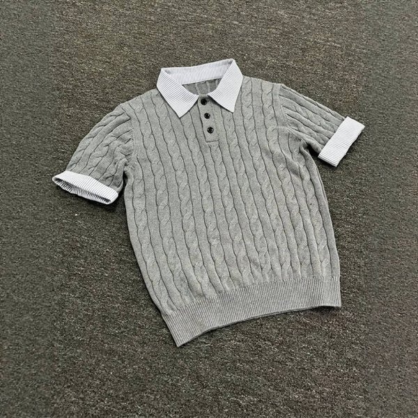 Men's Clothing Old Money Style Knitted Twisted Polo Shirt Short Sleeve Summer Design High End Two Piece T Shirt-image