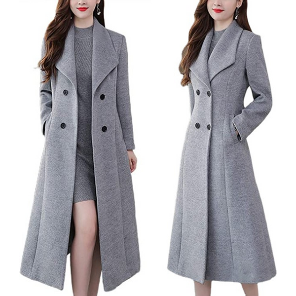 New Autumn And Winter Woolen Coat Thickened Large Size Lapel Super Long Slim Waist Coat-image