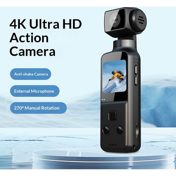 4K/5K Wifi Pocket Camera - Ultra Hd Mini Action Cam With Anti-Shake, 270° Rotation & Waterproof Case (Perfect For Vlogging, Cycling)-image