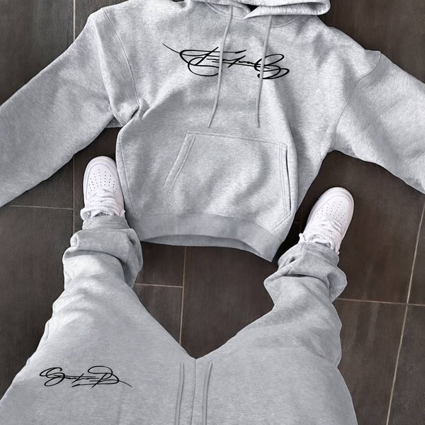 Men Women Hooded Zipper Sweatshirt Set Casual Sports Loose Fit Two Piece Trendy Brand Fashionable Print Spring Autumn Style