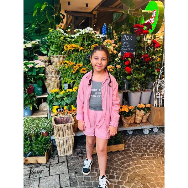 Kid's Clothing 2024 Summer New Girls Fashion Letter Suspenders Casual Loose Thin Shirt Shorts Set-image