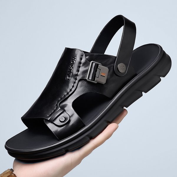 New Light Luxury Fashion Men's Slippers, Summer Casual Sandals, Genuine Leather Wear-Resistant, Non-Slip Outer Slippers, Slippers, Beach Shoes-image