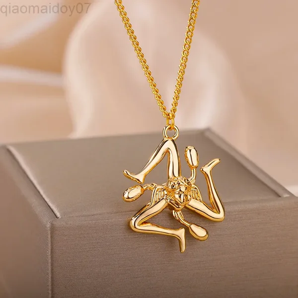 Italy Sicily Cities Flag Necklace For Women Stainless Steel Gold Color Italian Pendants Vintage Aesthetic Jewelry Couple